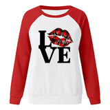 Valentine's Day T Shirts Couples Printed Loose Pullover round Neck Women's Long Sleeve T-shirt