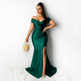 Kendall Jenner Wedding Guest Dress Sexy Nightclub V-neck Formal Dress Solid Color Large Slit Dress Short Sleeve