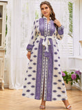 Nine Britton Dress V-neck Long Large Hem Type Blue Printing