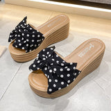 Women Open Toe Sandals Flats Summer Bowknot Polka Dot Fashion Sandals