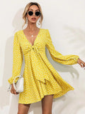 Kendall Jenner Wedding Guest Dress V-neck Printed Long Sleeve