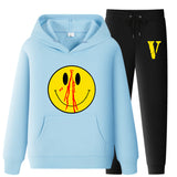 Vlone Hoodie & Pants 2 Piece Set Men'S Clothing Spring And Autumn Print Loose