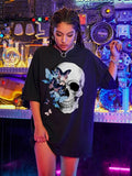 Skull Apparel Butterfly and Skull Print T-shirt Loose Harajuku Gothic Style All-Match T-shirt
