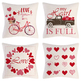 Valentine's Day Pillow Covers 4 Piece Random Styles Together, Truck Love Balloon Bicycle Ornament Pillow Cushion