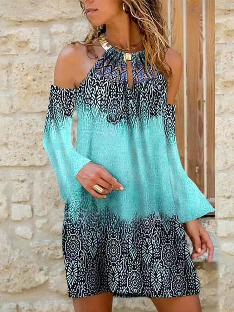 Modern Gypsy Outfits Printed Dress for Women off-the-Shoulder Sleeves