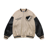 Valentine's Day Jacket Hip Hop Retro Love Flocking Embroidered Baseball Uniform Men's PU Leather Stitching Casual Jacket Coat