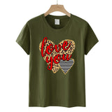 Valentine's Day T Shirts Couples Love Leopard Print Heart Printing Women's Pullover T-shirt