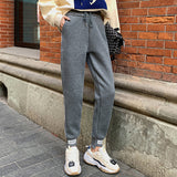 Grey Sweatpants Fleece-Lined Thickened Gray Sports Pants Female Autumn and Winter
