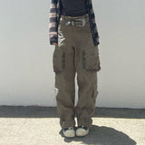 Julia Fox Low Rise Jeans Rock Style Cool Handsome Overalls Retro Multi-Pocket Straight Slimming Jeans