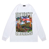 Man Fall Outfits Printed Sweater Men and Women Street Hip Hop Retro Long Sleeve T-shirt