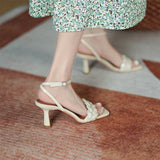 Low Heel Wedding Shoes Women's Leather Shoes Straw Open Toe High Heel Sandals