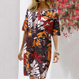 Nine Britton Dress Flower Floral Print Slit V-neck Half Sleeve