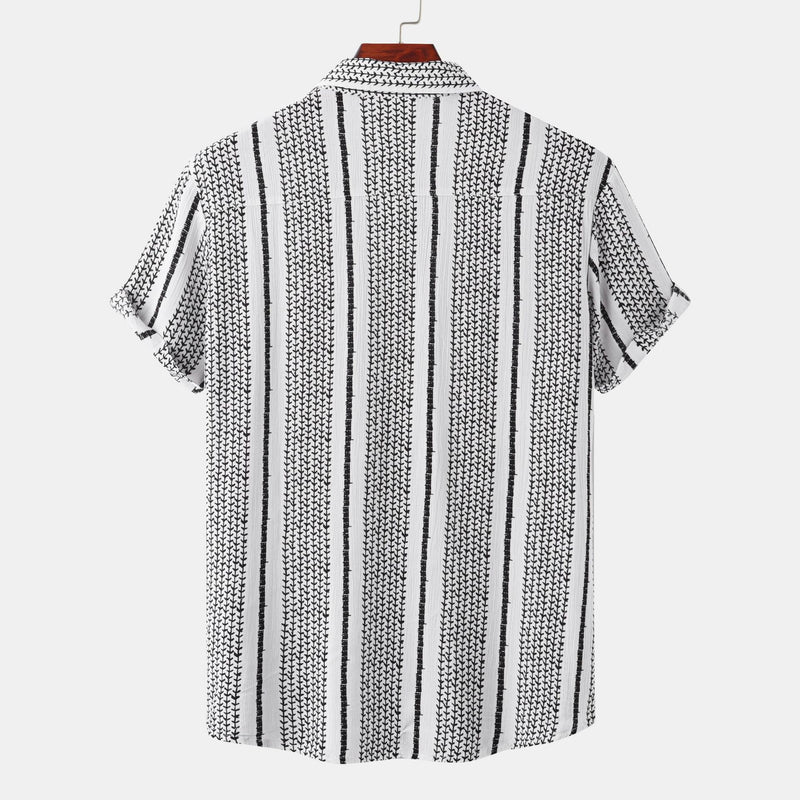 Camp Collar Shirt Color Contrast Patchwork Printed Short Sleeve
