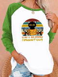 Halloween Costumes Halloween Pattern Printing Capless Round Neck Contrast Color Sweatshirt Female