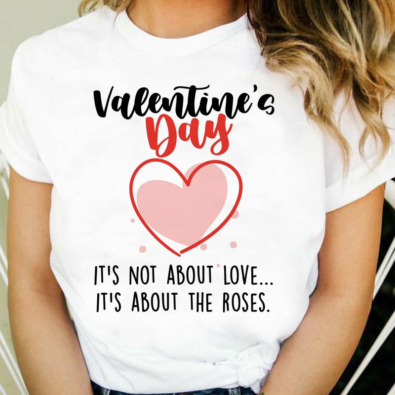 Valentine's Day T Shirts Couples T-shirt Heart Printing Women's Base Shirt round Neck plus Size