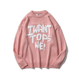 Men Sweater Letter Printed round Neck Sweater Men's Trendy Loose Pullover