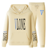 Vlone Hoodie & Pants 2 Piece Set Sweatshirt Autumn Print Baggy Coat