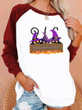 Halloween Costumes Cat Printing Capless Round Neck Contrast Color Sweatshirt Women