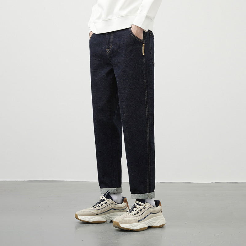 Men Jeans Fleece-Lined Thick Jeans Men's Straight Stretch Casual