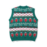Men Sweater Contrast Color Heart Jacquard Knitted Vest Men's Street Vest