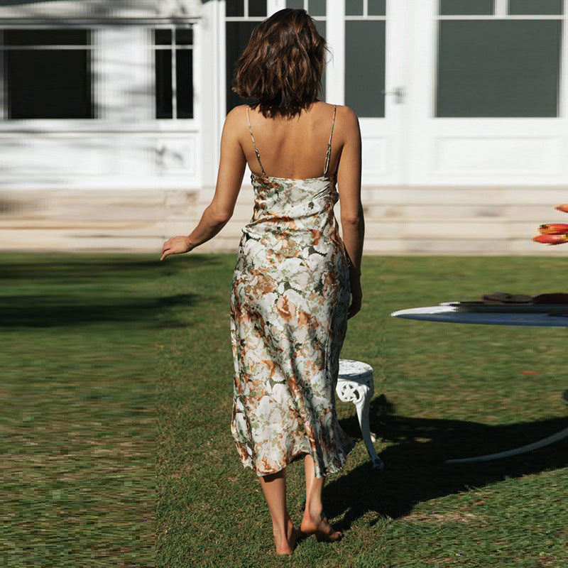 Coachella Music Festival Outfits Spring and Summer Dress Vintage Printed Sexy Slit Midi Dress