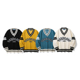 Men Sweater Letter Jacquard Color Matching Sweater Men's Pullover