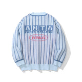 Men Sweater Letter Jacquard Striped Sweater Men's Loose V-neck Sweater Pullover