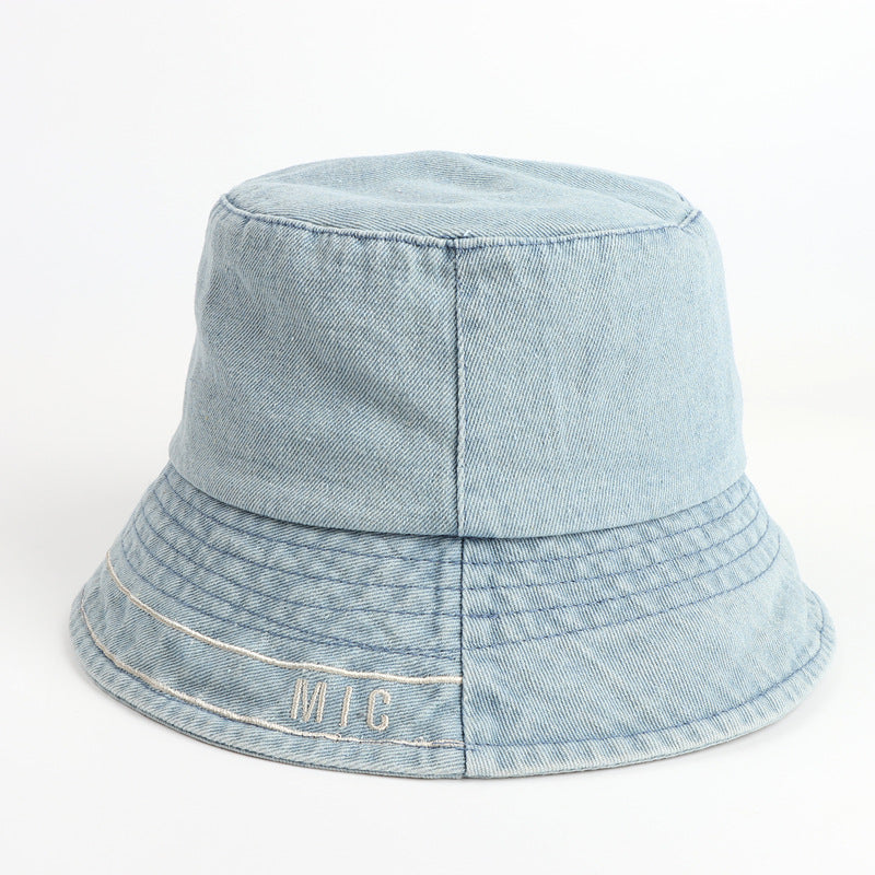 Denim Bucket Hat Fishing Cap Cotton Print Fisherman Hat Fashion Retro Alphabet Embroidery Sunhat