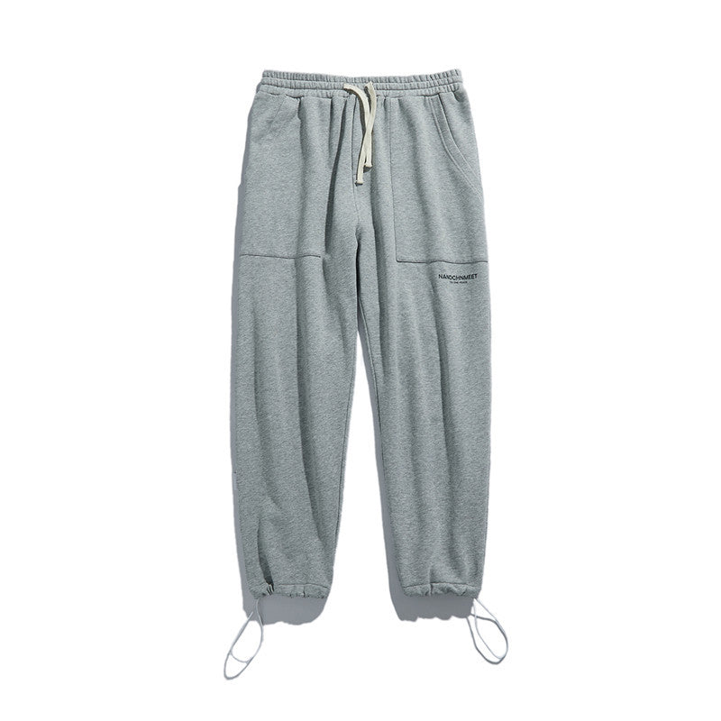 Man Fall Outfis Autumn Solid Color Exercise Casual Pants Men and Women Loose All-Matching Wide Leg Ankle-Tied Sweatpants