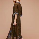 Beth Dutton Bohemian Dress Winter Autumn Maxi Dresses See-through Flower Embroidery