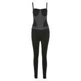 Autumn Sexy Suspenders Color Contrast Patchwork High Waist Tight Casual Sports Jumpsuit