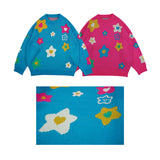 Man Fall Outfits Vintage Cartoon Small Flower Pattern Sweater Men and Women Loose Casual Coat