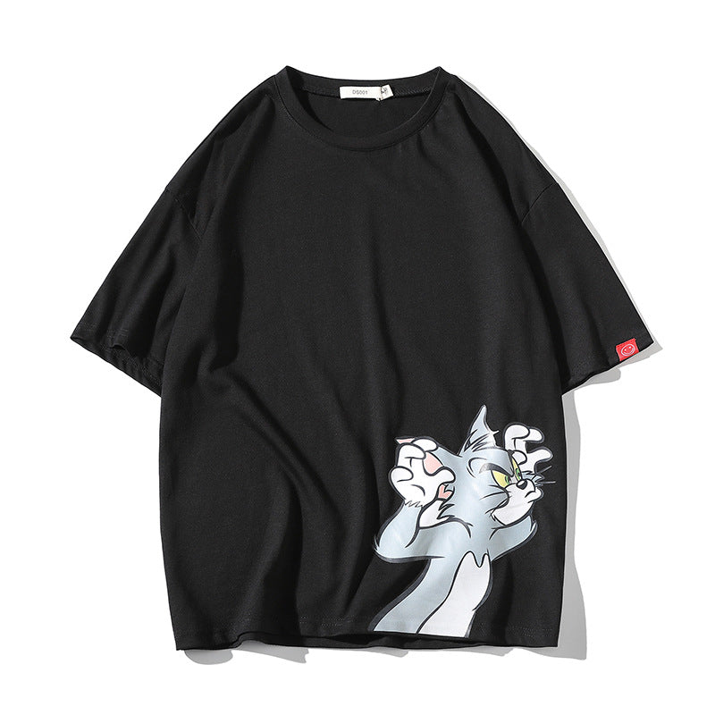 Tom And Jerry T Shirt Off-Shoulder Printed Loose