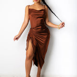 MIDI Mauve Cock Tail Dress Sexy Trend Strap Drawstring Waist Dress