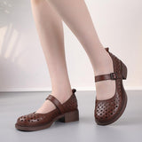 Highway Flat Sandals Summer Genuine Leather Retro Hollow Breathable Casual Sandals for Women