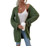 Women Cardigan Knit Sweater Autumn and Winter Solid Color Knitted Cardigan Mid-Length Sweater Women