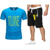 Vlone T Shirts & Shorts 2 Piece Set Men'S Printed Casual Short-Sleeved T-Shirt