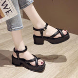 High Heels Slippers Summer Chunky Heel Open Toe with Buckle High Heel Roman Style Shoes