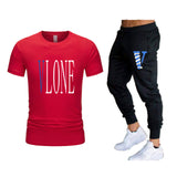 Vlone T Shirts & Pants 2 Piece Set Men'S Suit Summer T-Shirt Short Sleeve Trousers Sports And Leisure