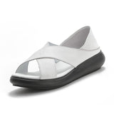 Highway Flat Sandals Summer Thick-Soled Leather Vintage Peep Toe Fashion Platform Height Increasing Wedge Sandals