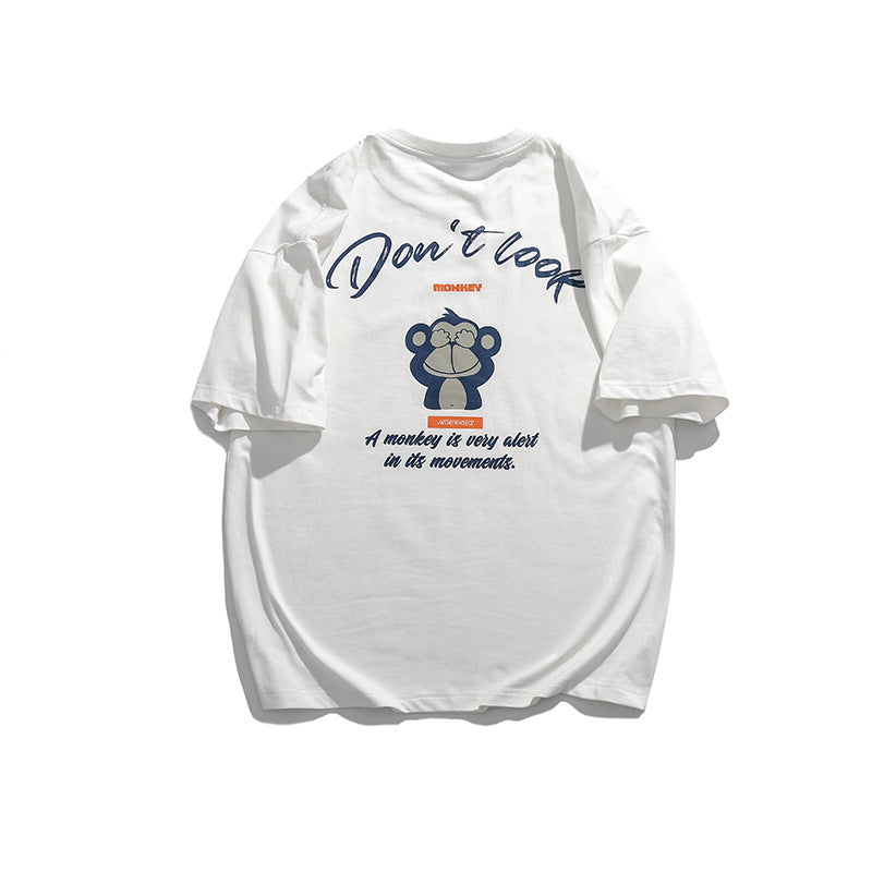 Men T Shitrs Cartoon Monkey Printing Round Neck