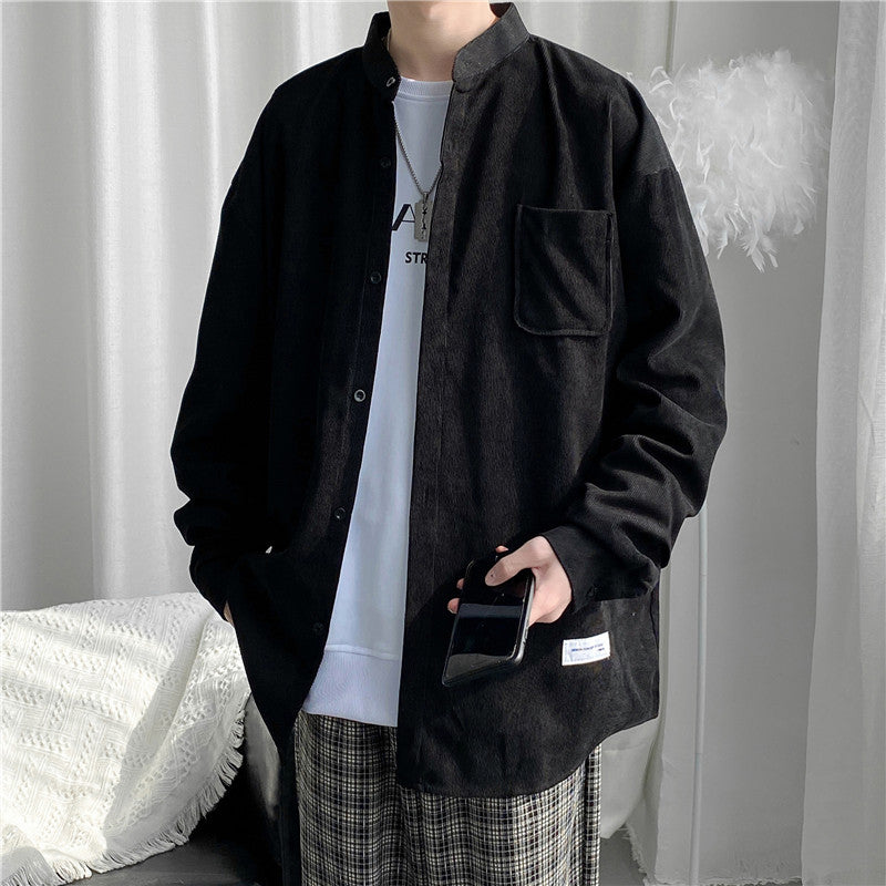 Men's Shirts Corduroy Long Sleeve Stand Collar Shirt