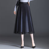 MIDI Mauve Skirt Autumn and Winter Mid-Length Bright Silk Pleated Gauze Skirt