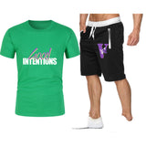 Vlone T Shirts & Shorts 2 Piece Set Letter Large V Printed Short Sleeve