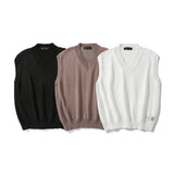 Men Sweater Solid Color Knitted Vest Man Loose Sleeveless Pullover