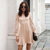 Taffeta Dress Satin Long Sleeve Dress