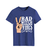 Halloween Costumes Bad Witch Vibe Shirt Pullover Simple Printed Crew Neck Top T-shirt Loose Short Sleeve