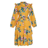 Vintage Floral Print Long Sleeves Holiday Lace-up Dress African Dashiki Ankara Styles Dress