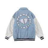 Valentine's Day Jacket Hip Hop Retro Baseball Uniform Loose Stitching Denim Jacket