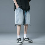 Men Denim Shorts Japanese-Style Retro Denim Short Summer Loose Straight Casual